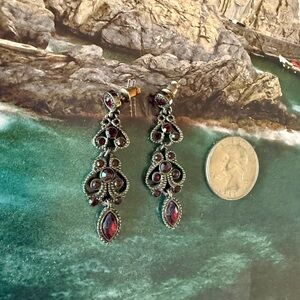 Silver & Garnet Drop Earrings